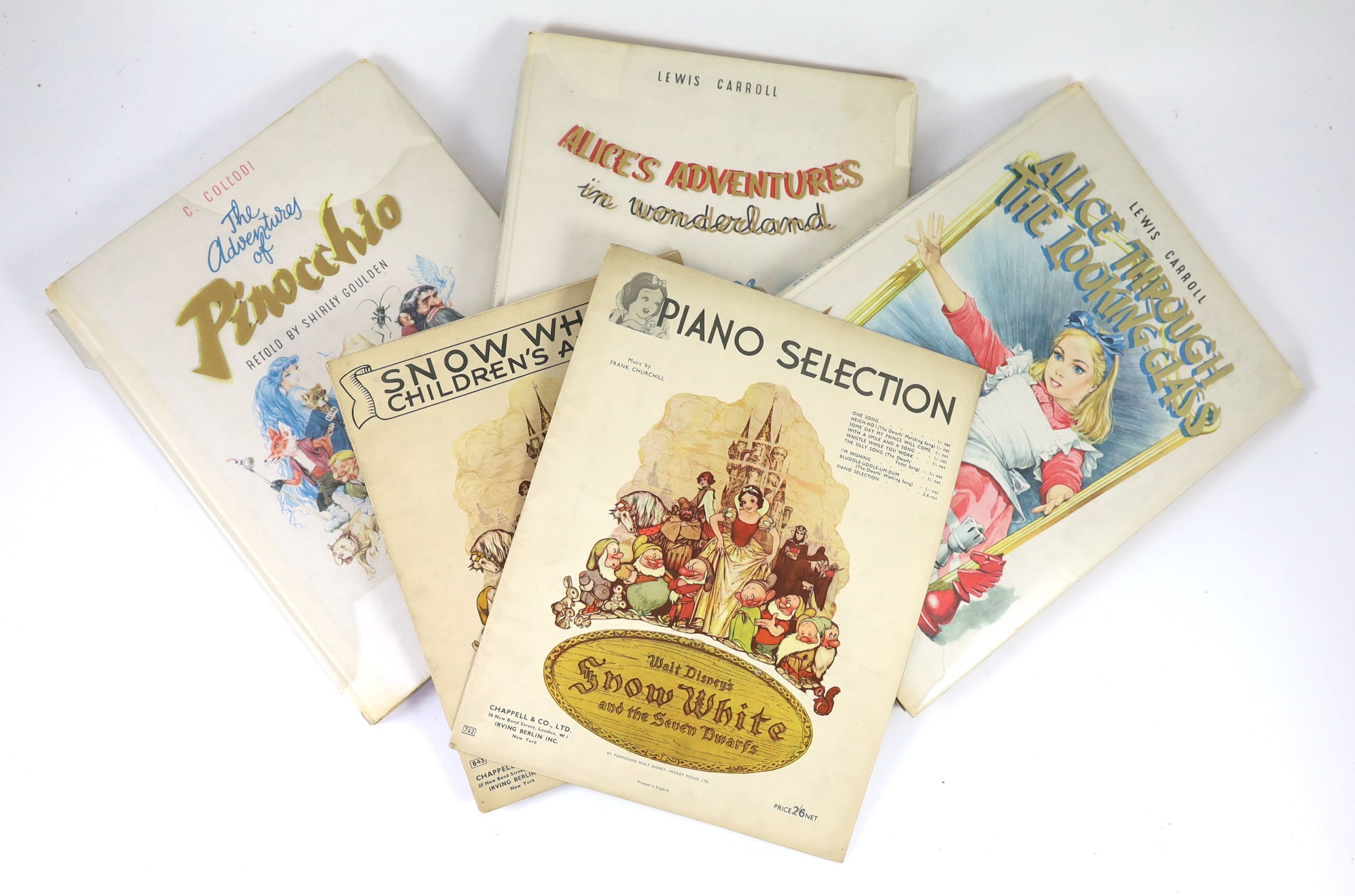 'Carroll, Lewis' - Alice's Adventures in Wonderland/Alice through the Looking Glass, 2 vols. coloured pictorial titles and coloured illus. throughout (by Maraja); publisher's coloured pictorial boards and glassine wrappe